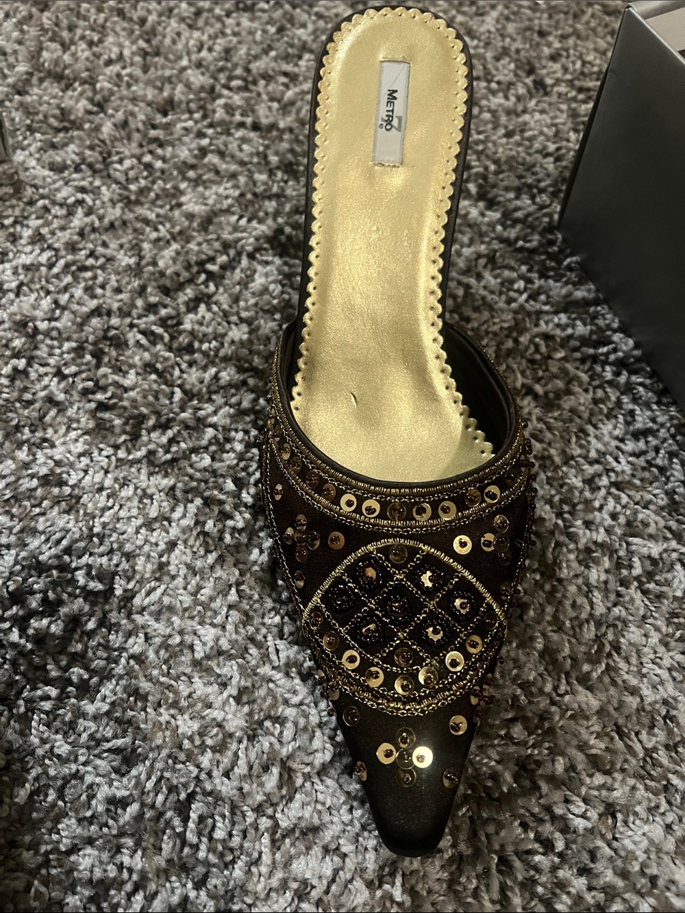 Metro Black Mule with Gold Sequin Embellishment